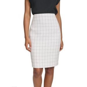 Calvin Klein Womens Windowpane-Print Tweed CreamBlack 10